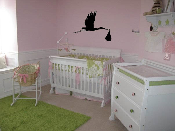 Stork And Baby Vinyl Decal For Nursery - Uk Seller